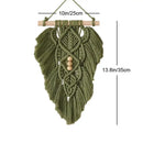 Handmade macrame leaf wall hanging olive green & off-white bedroom decor