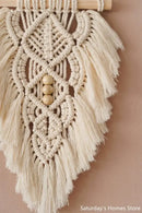 Handmade macrame leaf wall hanging olive green & off-white bedroom decor