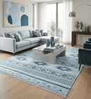 Handmade Modern Style Blue Wool Blend Dhurrie Rug