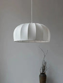 Handmade off-white & beige striped silk pendant lamps for dining room
