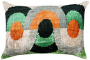 Handmade Orange Black Green Abstract Design Throw Pillow - 16x24 inch, Silk Velvet, Vegetable Dyed with Premium Down Feather Insert