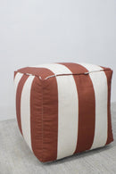 Modern Stripes Pattern Rust And White Polyester Pouf
