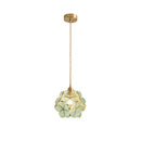 Handmade pink & teal glass petal pendant light bedroom flower lamp