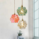 Handmade pink & teal glass petal pendant light bedroom flower lamp