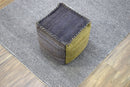 Blue and Green Jute Hand Woven Square Pouf, Footstool, Ottoman, Side table, Soft Seat, Foot Rest, Boho Decor | TRD103