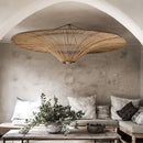 Handmade rattan wicker chandelier natural beige dining room pendant