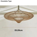 Handmade rattan wicker chandelier natural beige dining room pendant