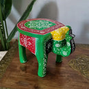 Handmade thai style turquoise and red elephant stool living room decor