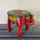 Handmade thai style turquoise and red elephant stool living room decor