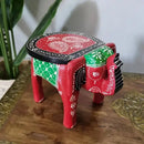 Handmade thai style turquoise and red elephant stool living room decor