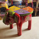 Handmade thai style turquoise and red elephant stool living room decor