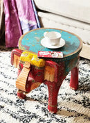 Handmade thai style turquoise and red elephant stool living room decor