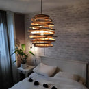 Handmade tiered bamboo birdnest pendant light bedroom spiral lamp
