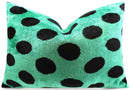 Handmade Velvet Lumbar Pillow in Green and Black Polka Dot Design - High-Quality 16x24 Inch Decorative Accent with Premium Down Feather Insert