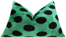 Handmade Velvet Lumbar Pillow in Green and Black Polka Dot Design - High-Quality 16x24 Inch Decorative Accent with Premium Down Feather Insert