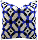 Handmade Velvet Throw Pillow with Blue and Black Geometric Design - High-Quality 20x20 Inch Decorative Accent with Premium Down Feather Insert