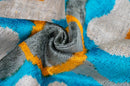 Handmade Velvet Throw Pillow with Blue, Yellow, and Gray Geometric Design - High-Quality 20x20 Inch Decorative Accent with Premium Down Feather Insert for Sofas, Couches, and Interior Design"