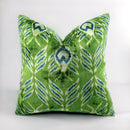 Handmade Velvet Throw Pillow with Green and Teal Ikat Design - High-Quality 20x20 Inch Decorative Accent with Premium Down Feather Insert