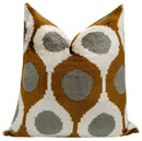 Handmade Velvet Throw Pillow with Mustard and Grey Geometric Design - High-Quality 20x20 Inch Decorative Accent with Premium Down Feather Insert