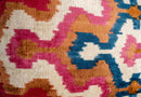 Handmade Velvet Throw Pillow with Pink, Blue, and Tan Ikat Design - High-Quality 20x20 Inch Decorative Accent with Premium Down Feather Insert
