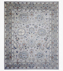Hand Knotted Distressed Traditional 8x10 Ivory and Silver Wool Area Rug