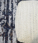 Beige and Gray Modern Chevron Handwoven Viscose Pouf