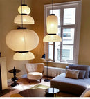 Handmade white paper chandelier with black rim for dining room