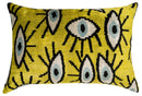 Handmade Yellowish Eye Design Throw Pillow - 16x24 inch, Vegetable Dyed with Premium Down Feather Insert