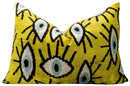 Handmade Yellowish Eye Design Throw Pillow - 16x24 inch, Vegetable Dyed with Premium Down Feather Insert