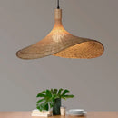 Handwoven bamboo pendant chandelier living room natural wood light