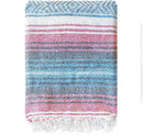 Handwoven mexican blanket pink & blue geometric beach shawl bedroom decor