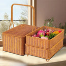 Handwoven rattan picnic basket with lid rectangular outdoor storage