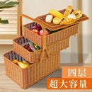 Handwoven rattan picnic basket with lid rectangular outdoor storage
