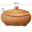 Handwoven rattan storage box with lid kitchen organizer