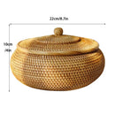 Handwoven rattan storage box with lid kitchen organizer