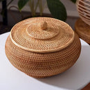 Handwoven rattan storage box with lid kitchen organizer