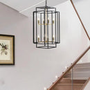Hanging Light In Kitchen with 8-Lights - Black & Gold Tiered Chandelier