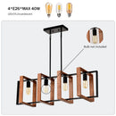 Hanging Lights for Hall with Rustic Wood, 4-Light Fixture & Black Metal Design