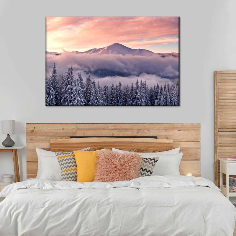 Snowy Mountain At Sunset Wall Art