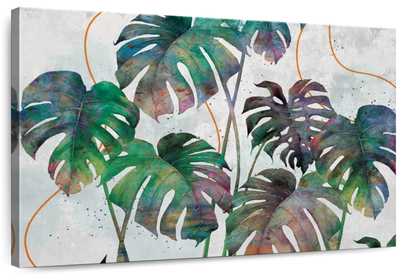 abstract monstera painting Monstera Leaves Wall Art 4 Piece / 30