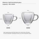 Heart shaped double wall glass mug set kitchen drinkware