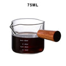 Heat resistant glass espresso milk jug with wood handle kitchen cup