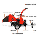 Heavy-Duty 7-Inch 750CC 25HP Hydraulic Feed Towable Electric Start Wood Chipper (SAK27190)