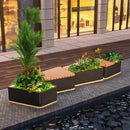 Heavy-Duty Commercial Outdoor Stainless Steel Bench With Wood Seat And Planter Box [Made-To-Order] (SAK41578)