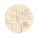 Unfinished Wood Hello Winter Snowman Door Sign Kit | Wood Craft Cutouts | 1/4" Thick |
