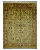Heriz Traditional Design Gold And Rust 5x6.7 Hand Knotted Wool Area Rug