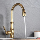 High arch gold brass kitchen faucet with pull out sprayer