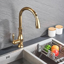 High arch gold brass kitchen faucet with pull out sprayer