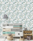 Modish Leaves on White Wallpaper Select