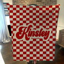 Retro Checkers name blanket - Available in 16 colors - Personalized with a name - the perfect gift